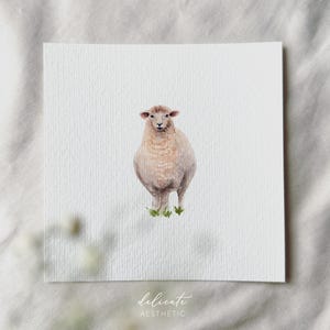 緑の牧草地の羊 - ミニチュア アート プリント - 私のオリジナルの水彩画を元にプリント |繊細な美学