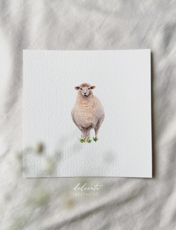 Sheep on a Green Pasture - Miniature Art Print - Print from my Original Watercolor | DelicateAesthetic