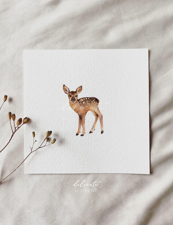 Roe Deer Fawn - Miniature Art Print - Print after my Original Watercolor | DelicateAesthetic