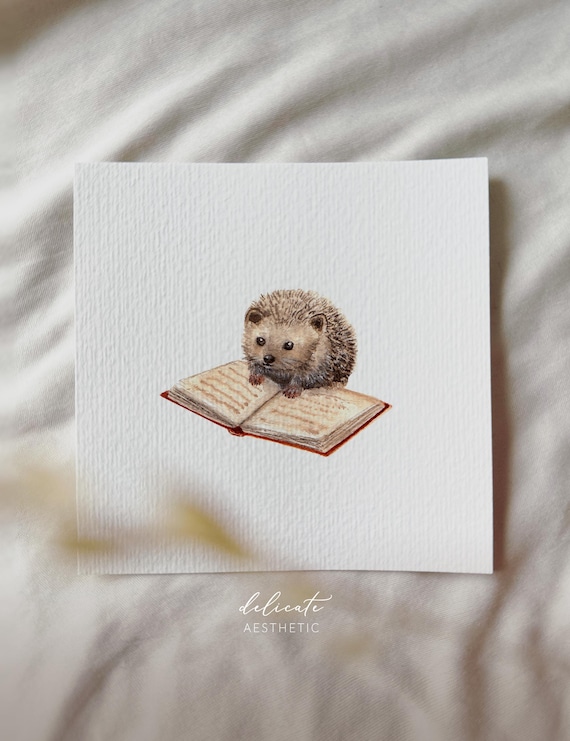 Hedgehog the Storyteller - Miniature Art Print - Print from my Original Watercolor | DelicateAesthetic