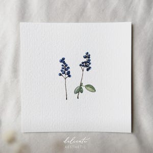 Baies bleues - Impression d'art miniature - Impression d'après mon aquarelle originale | Esthétique délicate