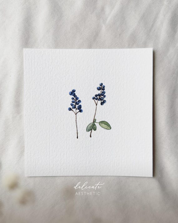 Blue Berries - Miniature Art Print - Print from my Original Watercolor | DelicateAesthetic