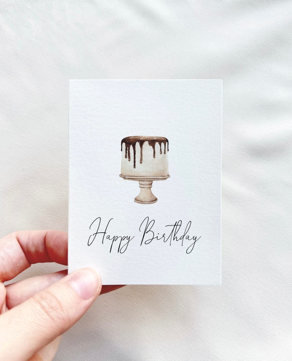 Watercolor birthday card, chocolate cake, birthday cake greeting card, miniature folding card | DelicateAesthetic