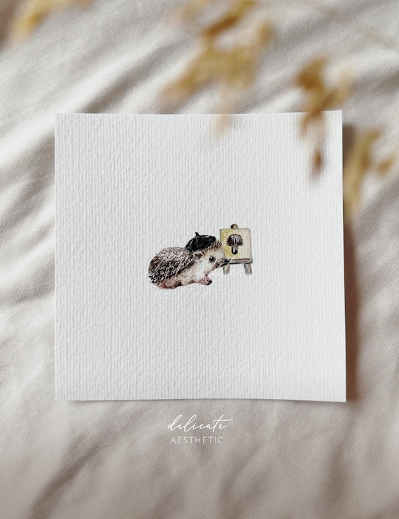 Little Artist: Hedgehog - Miniature Art Print - Print from my Original Watercolor | DelicateAesthetic