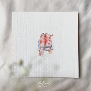 Cuori volanti: pappagalli innamorati - Stampa artistica in miniatura - Stampa basata sul mio acquerello originale | Estetica delicata