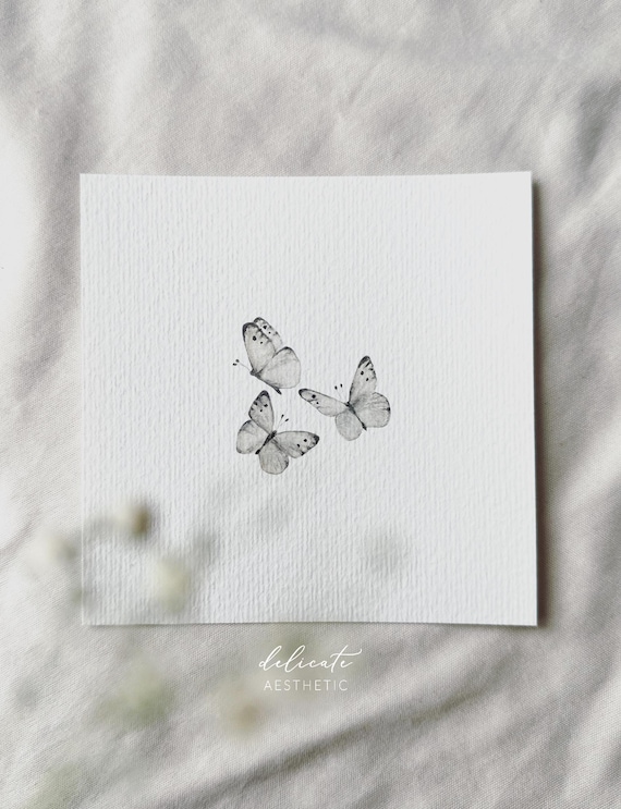 Butterfly dance in sunlight - Cabbage white butterflies - Miniature art print - Print from my original watercolor | DelicateAesthetic