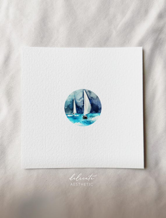 Sailing ships | Miniature art print | Print from my original watercolor | DelicateAesthetic