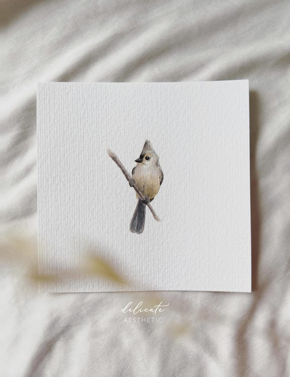 Grey-crested Tit - Miniature Art Print - Print from my original watercolor | DelicateAesthetic