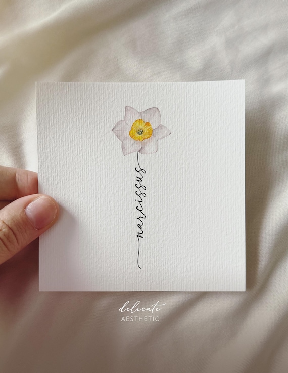 Daffodil - Personalized Miniature Art Print from Original Watercolor - Birth Month December - DelicateAesthetic
