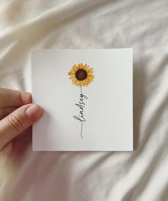 Watercolor Sunflower, Personalized Miniature Art Print with Name, Gift Birthday Mother's Day Family Christmas | DelicateAesthetic