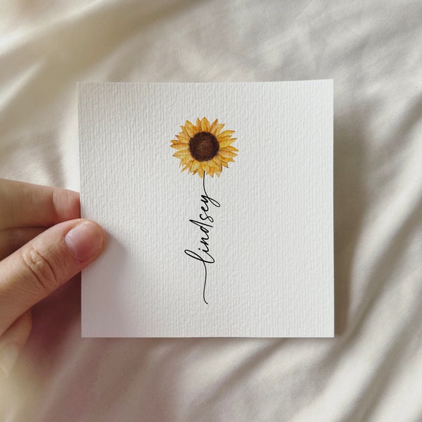 Sunflower, Personalized Watercolor Miniature Art Print with Name, Gift for Birthday, Mother's Day, Family, Christmas | DelicateAesthetic