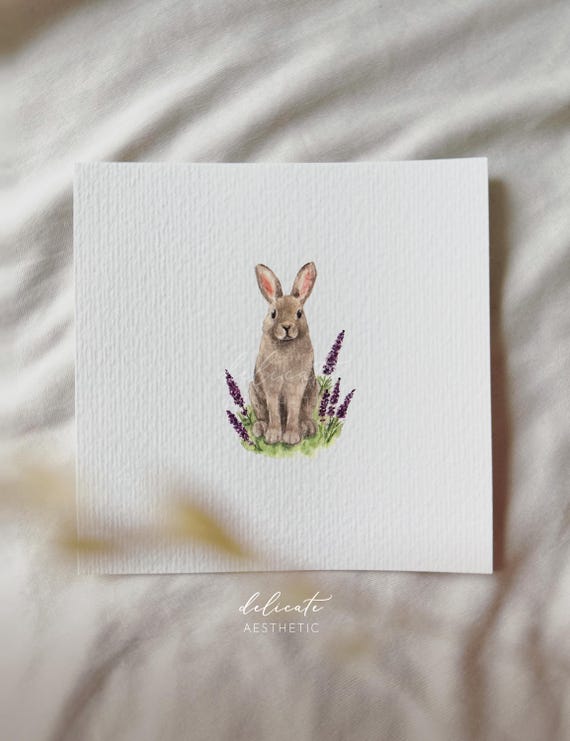 Lavender Dreamer: The Rabbit - Miniature Art Print - Print after my Original Watercolor - DelicateAesthetic