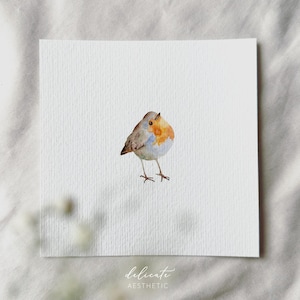 Fröhliches Rotkehlchen - Miniatur Kunstdruck - Druck nach meinem Original Aquarell | DelicateAesthetic