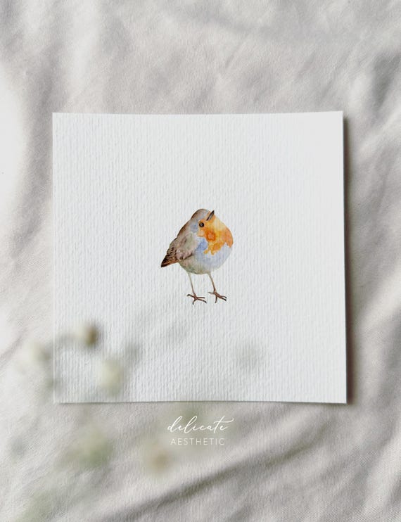 Happy Robin - Miniature Art Print - Print from my original watercolor | DelicateAesthetic