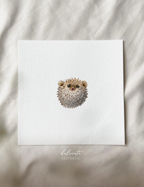 Pufferfish - Miniature Art Print - Print based on my original watercolor | DelicateAesthetic