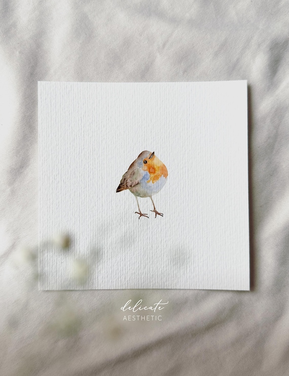 Happy Robin - Miniature Art Print - Print from my Original Watercolor | DelicateAesthetic