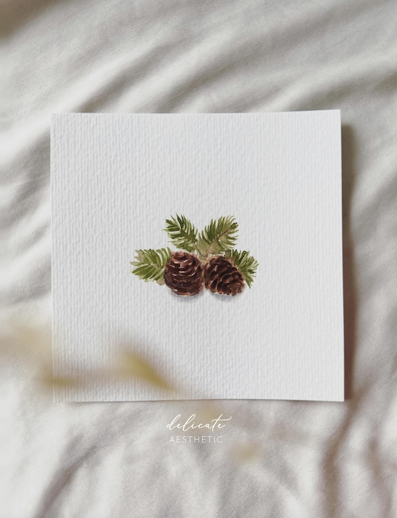 Watercolor Pine Cones - Miniature Art Print - Print from my Original Watercolor | DelicateAesthetic