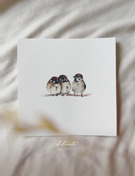 Chirping Friendship: Sparrows - Miniature Art Print - Print after my Original Watercolor | DelicateAesthetic