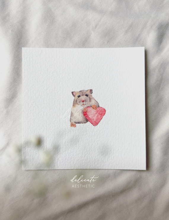 Cute furry friend: Hamster the heart thief - miniature art print - print from my original watercolor | DelicateAesthetic