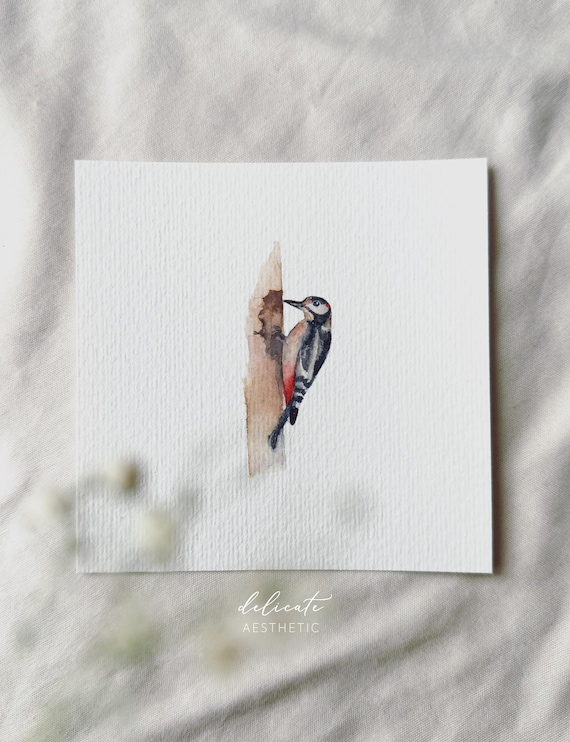 Woodpecker - Miniature Art Print - Print after my original watercolor | DelicateAesthetic