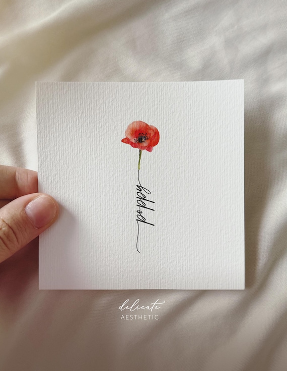 Poppy - Personalized miniature art print from an original watercolor painting - Birth month August - DelicateAesthetic
