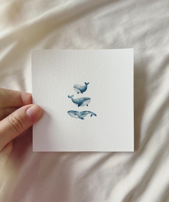 Family of Whales - Miniature Art Print - Print from my Original Watercolor | DelicateAesthetic