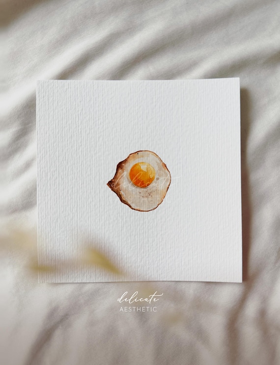 Fried Egg - Miniature Art Print from my Original Watercolor | DelicateAesthetic