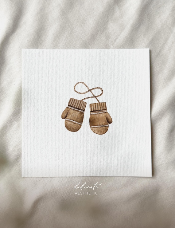 Winter Gloves - Miniature Art Print - Print from my Original Watercolor | DelicateAesthetic