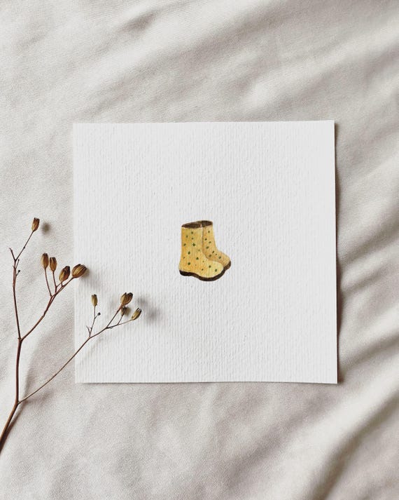 Yellow Polka Dot Boots - Miniature Art Print - Print based on my original watercolor | DelicateAesthetic