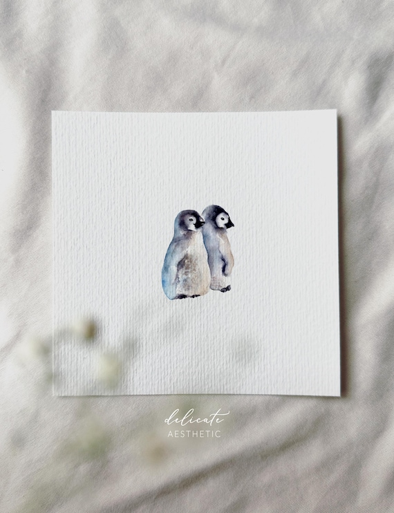It's warmer together: two little penguins | Miniature art print | Print after my original watercolor | DelicateAesthetic