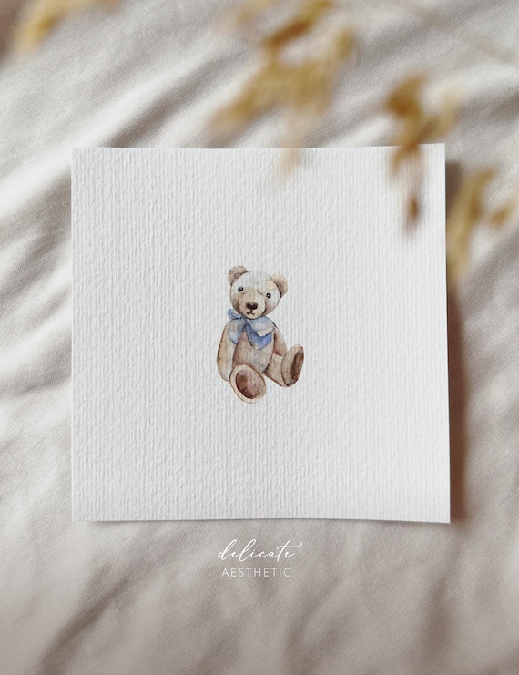 Teddy Bear | Miniature Art Print | Print from my Original Watercolor | DelicateAesthetic