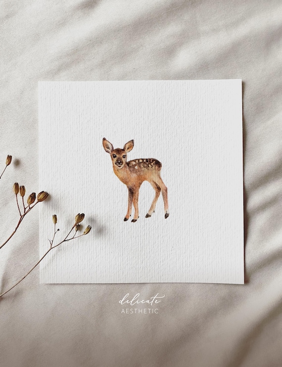 Roe Deer Fawn - Miniature Art Print - Print after my Original Watercolor | DelicateAesthetic