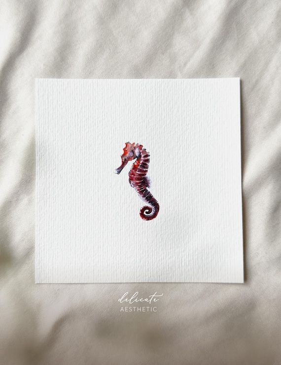 Seahorse - Miniature Art Print - Print from my original watercolor | DelicateAesthetic