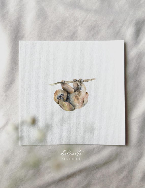 Sloth | Miniature art print | Print after my original watercolor | Delicate Aesthetic