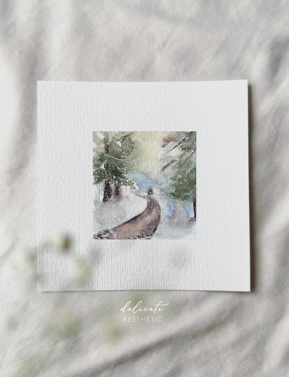 Winter Forest - Miniature Art Print - Print after my original watercolor | DelicateAesthetic