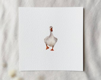 Single file: Watercolor goose in the morning - miniature art print from original