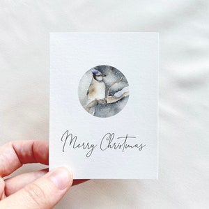 Carte de Noël aquarelle, geai en hiver, carte de vœux Joyeux Noël, carte pliante miniature, personnalisable | Esthétique délicate