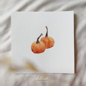 Zwei prächtige orangene Kürbisse - Miniatur Kunstdruck - Druck nach meinem Original Aquarell | DelicateAesthetic