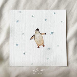 Dansende pinguïn - Miniatuur kunstdruk - Print naar mijn originele aquarel | Delicate esthetiek