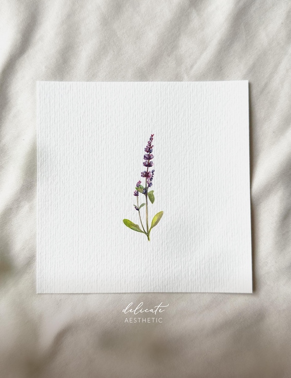 Lavender in full bloom - miniature art print - print from my original watercolor | DelicateAesthetic