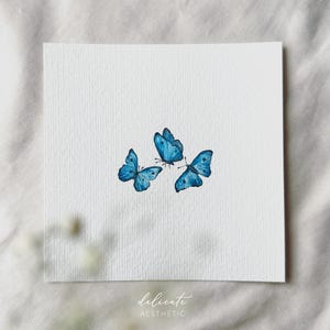 Blaue Morphofalter - Miniatur Kunstdruck - Druck nach meinem Original Aquarell | DelicateAesthetic