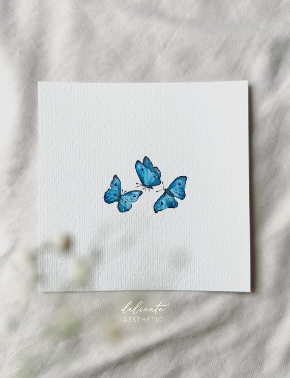 Blue Morpho Butterfly - Miniature Art Print - Print from my Original Watercolor | DelicateAesthetic