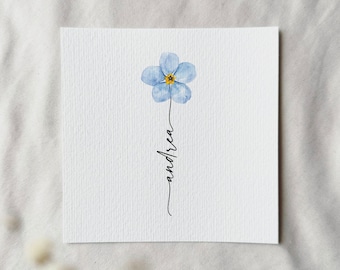 Watercolor Forget-Me-Not Flower, Personalized Miniature Art Print, Gift Birthday Mother's Day Family Christmas