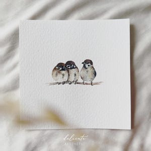 Tjilpende vriendschap: mussen - miniatuur kunstdruk - druk naar mijn originele aquarel | Delicate esthetiek