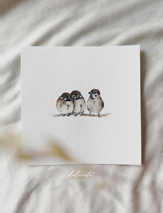 Chirping Friendship: Sparrows - Miniature Art Print - Print after my Original Watercolor | DelicateAesthetic