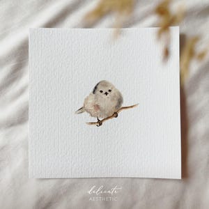 Gioiello naturale: Codibugnolo su un ramo - stampa artistica in miniatura - stampa dal mio acquerello originale | Estetica delicata