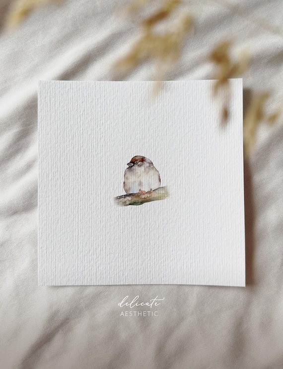 Sparrow in the Morning Calm - Miniature Art Print - Print after my original watercolor | DelicateAesthetic