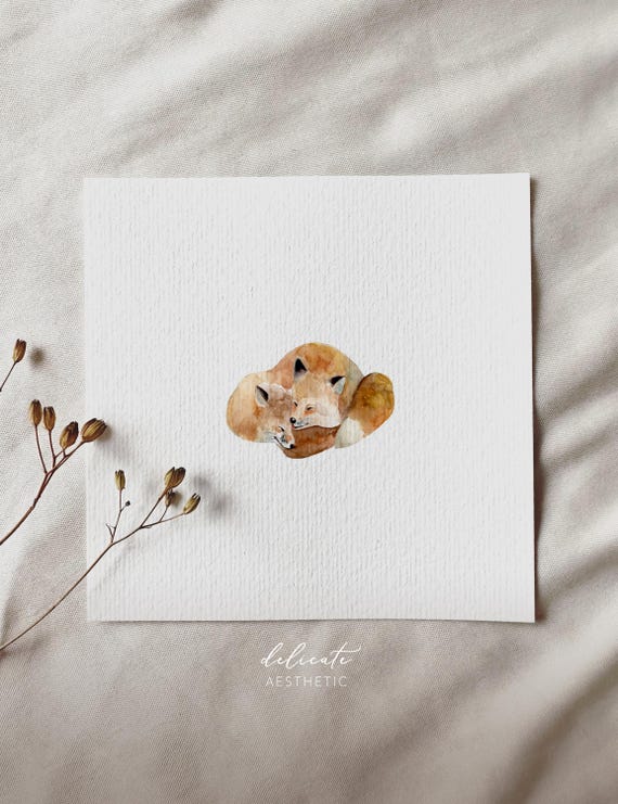 Love Melody of Nature: The Love of Two Foxes - Miniature Art Print - Print after my Original Watercolor | DelicateAesthetic