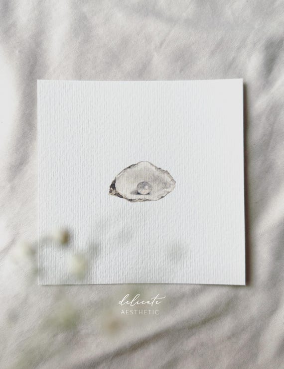 Pearl in an oyster shell | Miniature art print | Print from my original watercolor painting | DelicateAesthetic