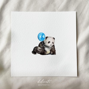 Un moment de joie : Panda avec ballon - impression d'art miniature - impression d'après mon aquarelle originale | Esthétique délicate